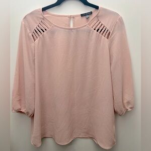 Lily Black Light Pink Chiffon 3/4 Sleeve Cutout Blouse, Size L